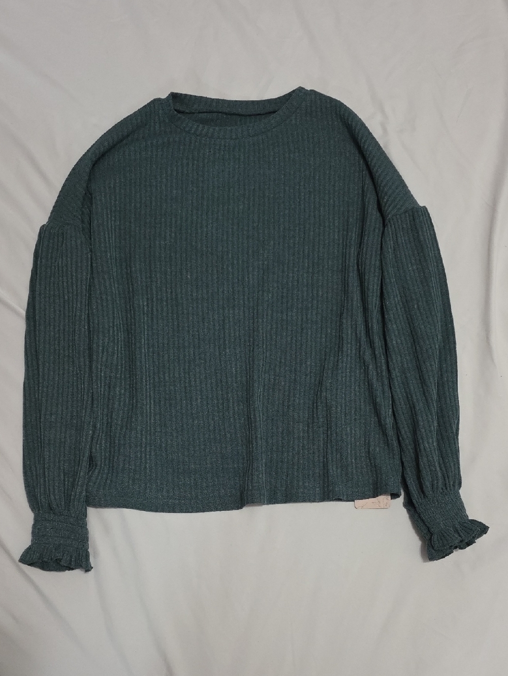 Ribbed Long Sleeve Top - Teal Green